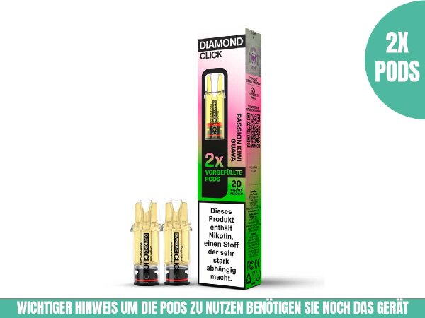 Vapes Bars Diamond Click Pod - Passion Kiwi Guava (2 Stück pro Packung)